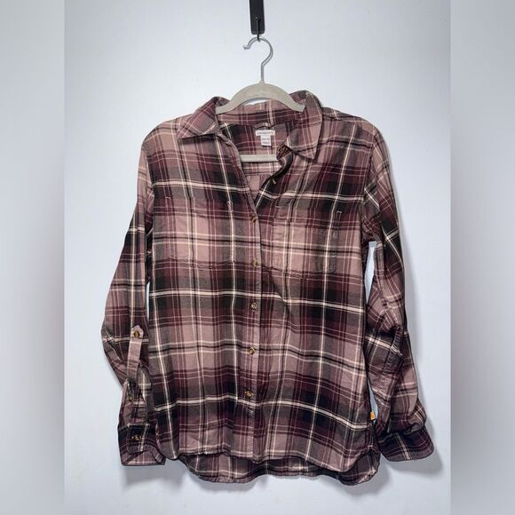 Carhartt WMN Fairview Plaid Roll Tab Convertible Slv Western Fall Shirt M 8/10 - Picture 2 of 9